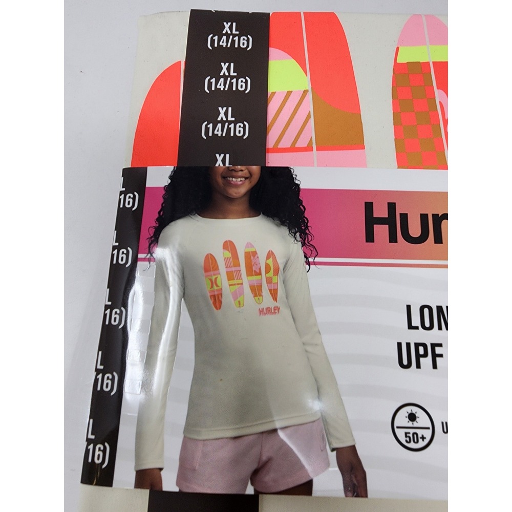 Hurley Girls Long Sleeve UPF Swim Top Cream Polyester Athletic Size XL - Picture 2 of 5